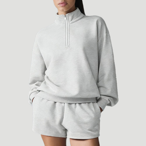 Womens Quarter Zip Sweatshirt - 400GSM Heavyweight Cotton Pullover | Custom Streetwear Manufacturer