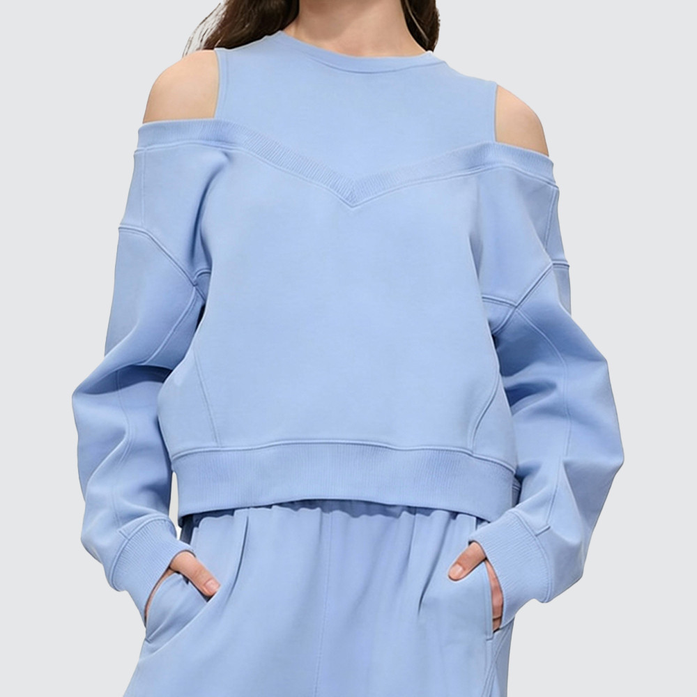 Blue cold shoulder sweatshirt women wholesale boutique clothing supplier