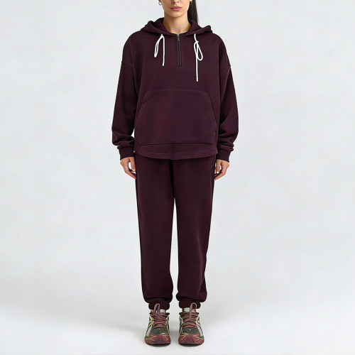 Women's Half Zip Hoodie - Oversized Contrast Drawstring Pullover | Custom Hoodie Manufacturer