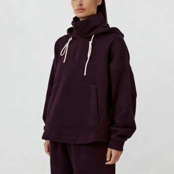 Women's Half Zip Hoodie - Oversized Contrast Drawstring Pullover | Custom Hoodie Manufacturer