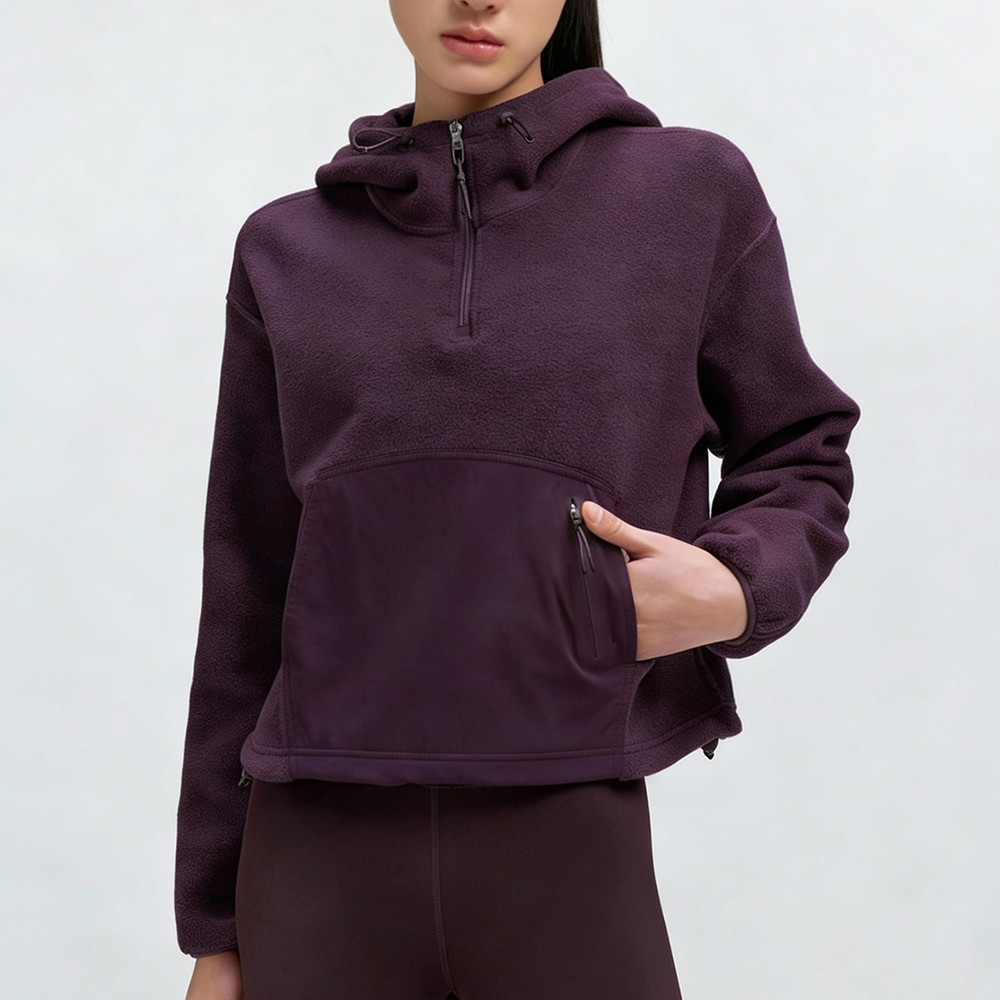 Purple half zip hoodie women custom sportswear manufacturer