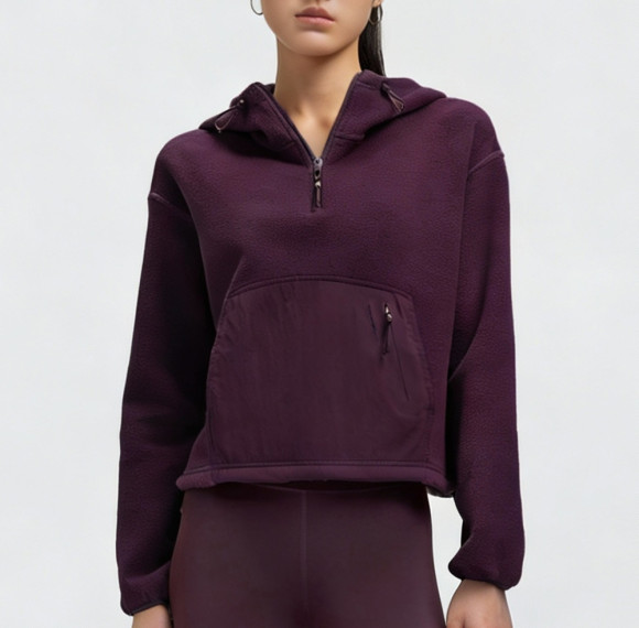 Women's Half Zip Hoodie - Mixed Media Polar Fleece Pullover | Custom Sportswear Manufacturer