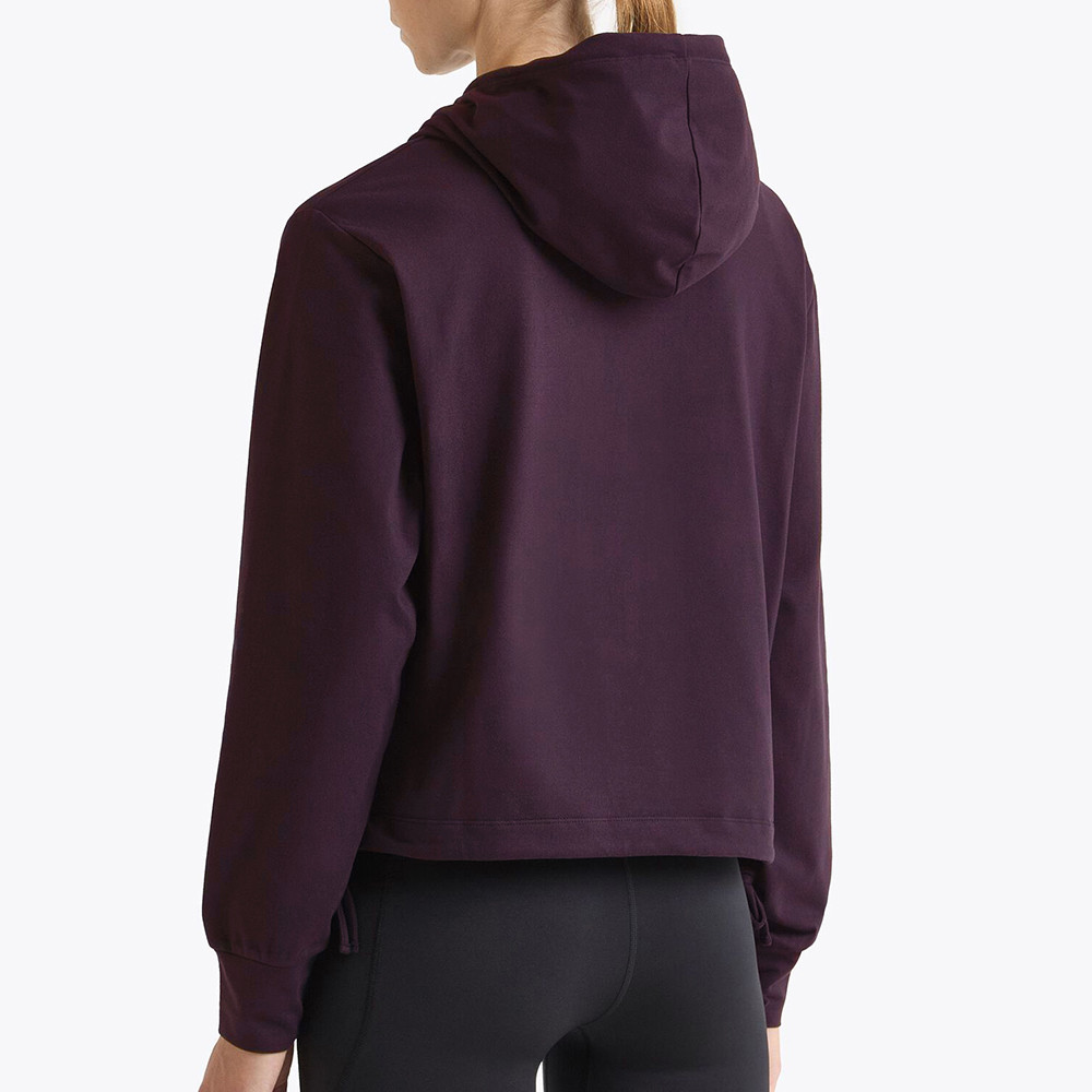 Back view of purple high neck running hoodie