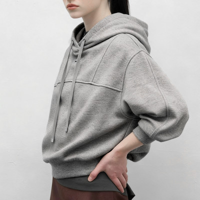 Heavyweight Cotton Hoodie - Grey Oversized Cross Neck Pullover | Blank High Quality Hoodies Supplier