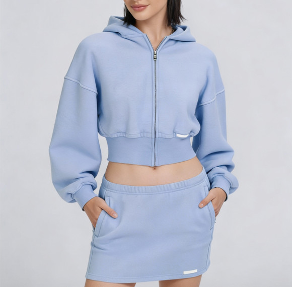 Drop Shoulder Zip Hoodie - French Terry Cropped Top | Streetwear Clothing Suppliers