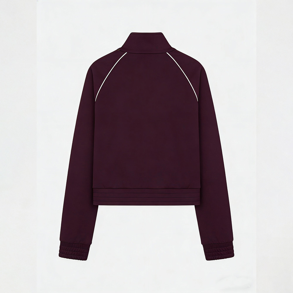 Back view of raglan sleeve stand collar jacket