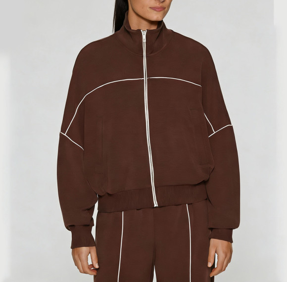 Women's Zip Up Sports Jacket - Contrast Piping Relaxed Fit Top | Custom Activewear Manufacturer