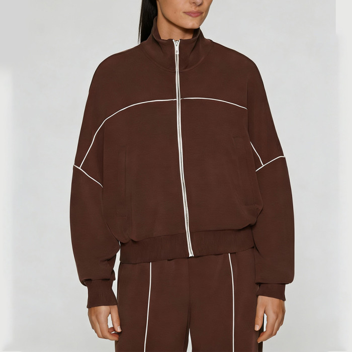 Women's Zip Up Sports Jacket - Contrast Piping Relaxed Fit Top | Custom Activewear Manufacturer