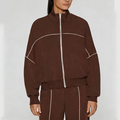 Women's Zip Up Sports Jacket - Contrast Piping Relaxed Fit Top | Custom Activewear Manufacturer