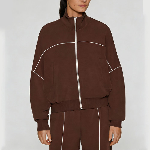 Women's Zip Up Sports Jacket - Contrast Piping Relaxed Fit Top | Custom Activewear Manufacturer