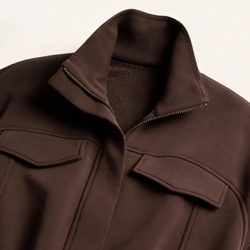 Chocolate Brown Utility Jacket - Soft Brushed Modal Coat | Private Label Clothing Manufacturers