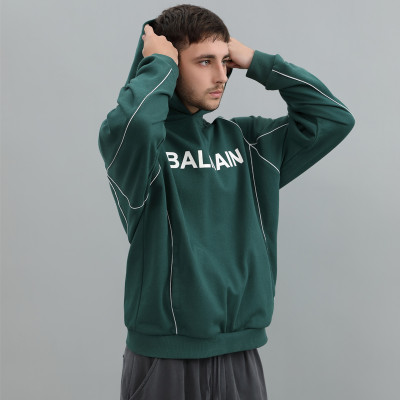 Men's Green Hoodie - Contrast Piping Raglan Sweatshirt | Custom Embroidered Hoodie Factory