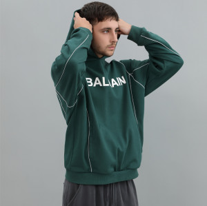 Men's Green Hoodie - Contrast Piping Raglan Sweatshirt | Custom Embroidered Hoodie Factory
