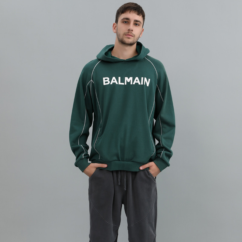 Mens green hoodie with contrast piping private label streetwear manufacturer