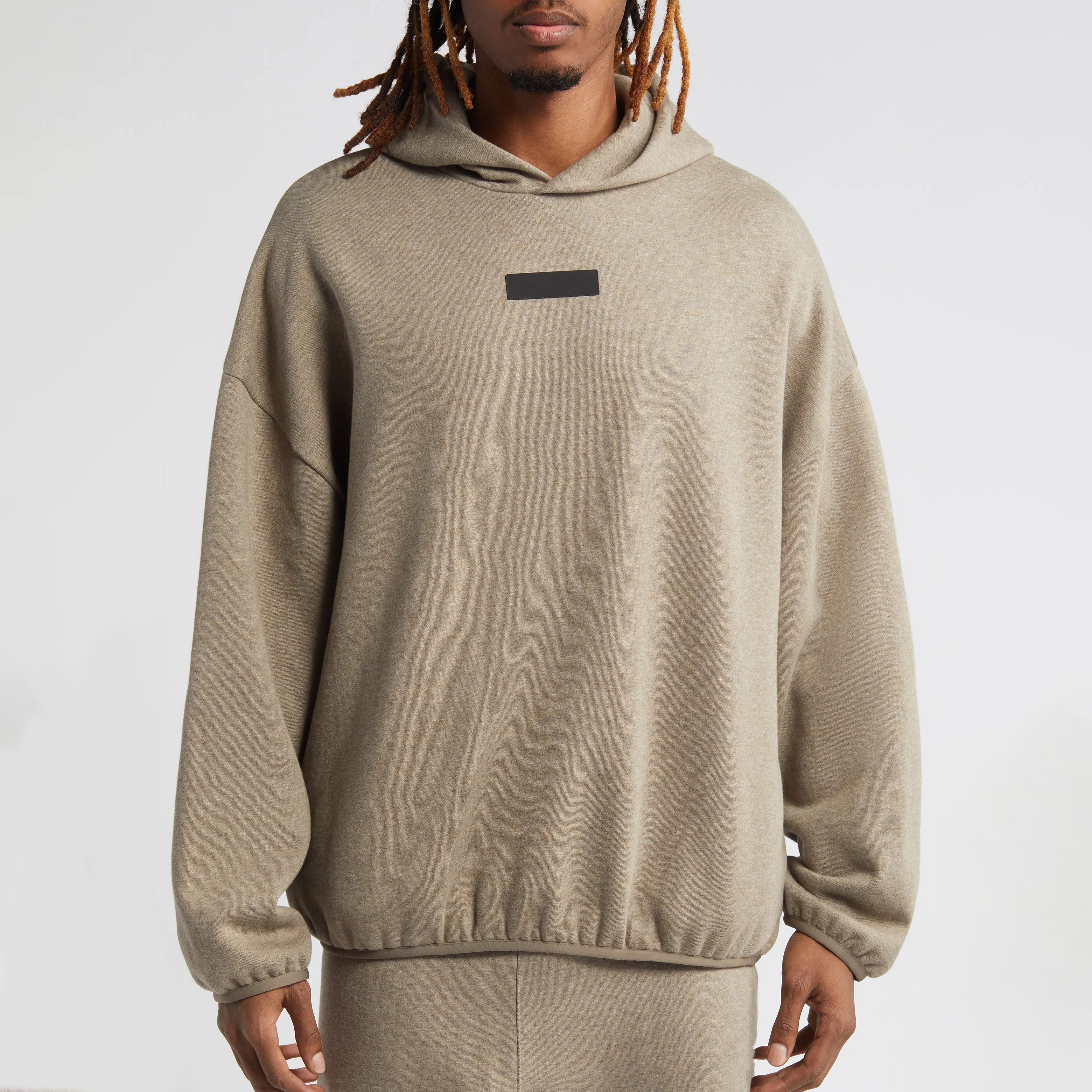 Oatmeal heather hoodie rubber logo streetwear clothing manufacturer