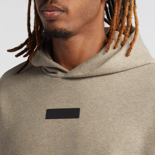 Men's Oatmeal Heather Hoodie - 80 Cotton 20 Polyester Rubber Logo Top | Streetwear Clothing Manufacturer