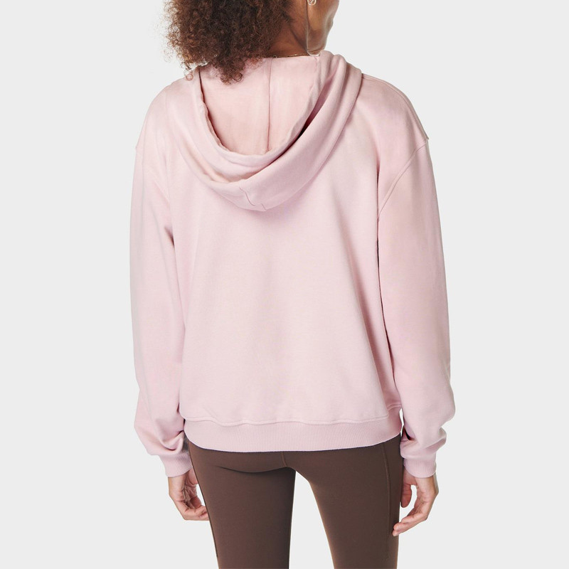 Back view of womens full zip hoodie pink