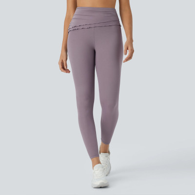 Fold Over Leggings - Lettuce Trim High Waisted Yoga Pants | Custom Leggings Manufacturer