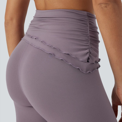 Fold Over Leggings - Lettuce Trim High Waisted Yoga Pants | Custom Leggings Manufacturer