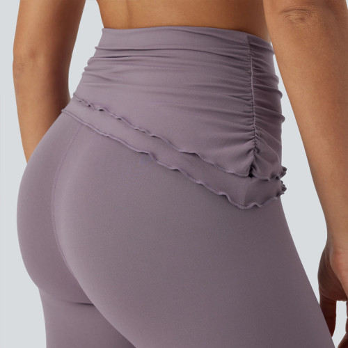 Fold Over Leggings - Lettuce Trim High Waisted Yoga Pants | Custom Leggings Manufacturer