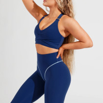 Two Piece Activewear Sets - Blue Workout Set with Contrast Stitch | Active Wear Manufacturers