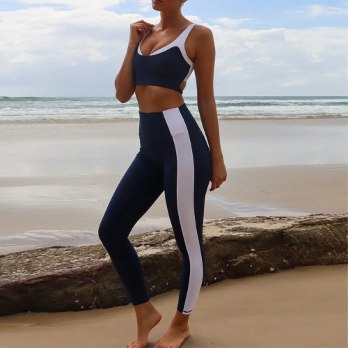 Two Piece Activewear Sets Custom - Navy Blue Color Block Varsity Suit | Sports Clothing Manufacturers