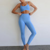 Two Piece Activewear Sets Wholesale - Sky Blue Cross Back Yoga Outfit | Sports Clothing Manufacturers