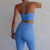 Two Piece Activewear Sets Wholesale - Sky Blue Cross Back Yoga Outfit | Sports Clothing Manufacturers