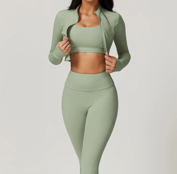 Tracksuit For Women Set Custom - Sage Green 3 Piece Yoga Outfit | Sports Clothing Manufacturers