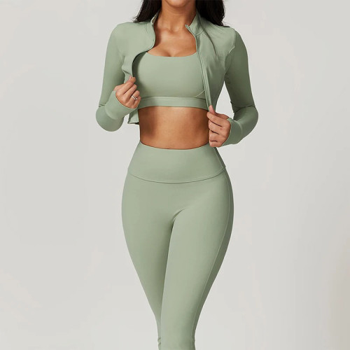 Tracksuit For Women Set Custom - Sage Green 3 Piece Yoga Outfit | Sports Clothing Manufacturers