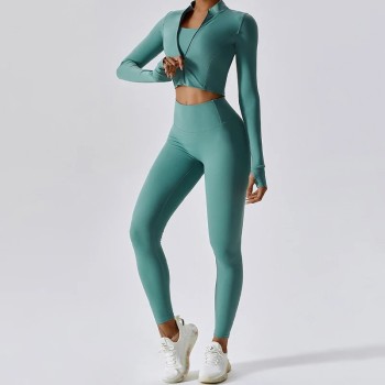 Tracksuit For Women Set Custom - Sage Green 3 Piece Yoga Outfit | Sports Clothing Manufacturers