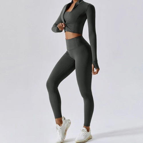 Tracksuit For Women Set Custom - Sage Green 3 Piece Yoga Outfit | Sports Clothing Manufacturers