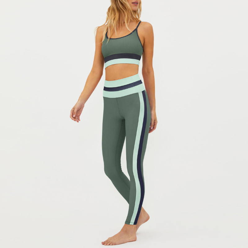 Ribbed side stripe yoga set wholesale sports clothing manufacturers