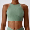 High Neck Sports Bra Custom - Ribbed Crop Top Yoga Bra | Custom Sports Bra Manufacturer