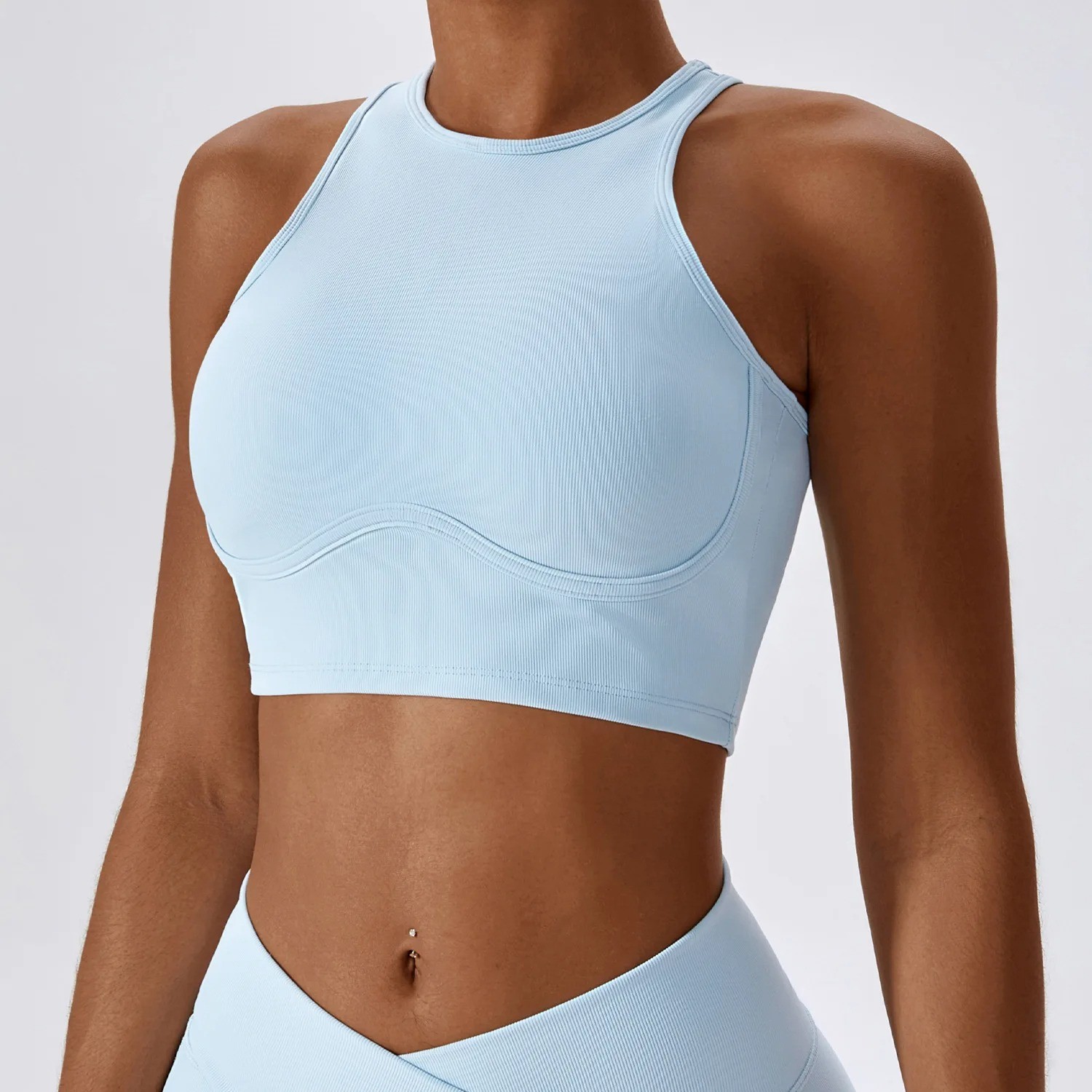 High neck ribbed sports bra wholesale custom sports bra