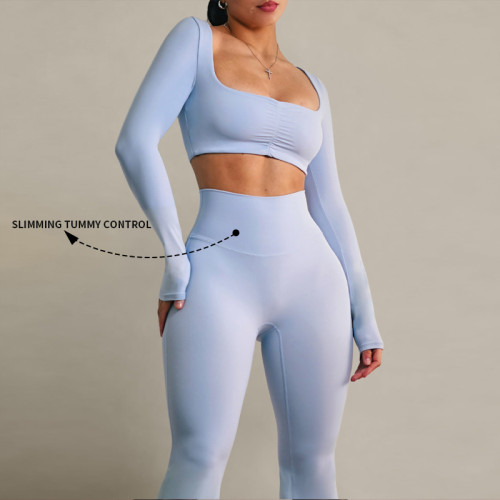 Flared Leggings Set Custom - Square Neck Ruched Crop Top | Sports Clothing Manufacturers