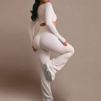 Flared Leggings Set Custom - Square Neck Ruched Crop Top | Sports Clothing Manufacturers