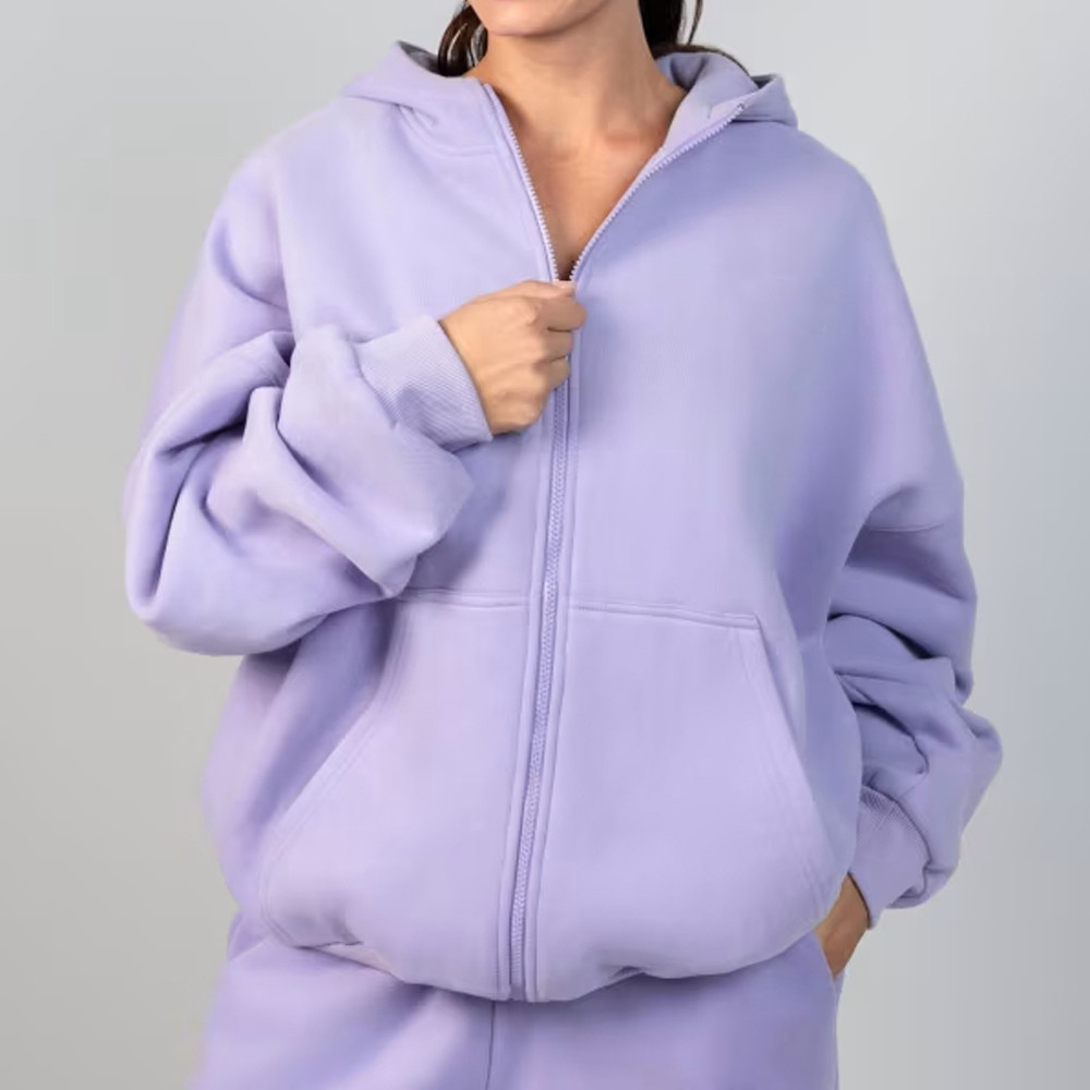 Silver metal double zipper detail on premium fleece jacket