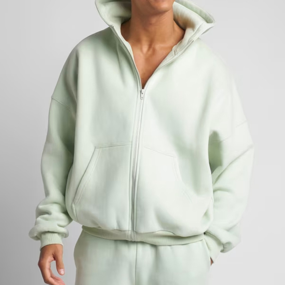 Hand pocket detail on cotton spandex zip hoodie