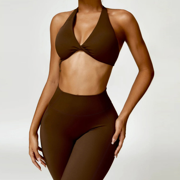 Halter Neck Twist Front Set Custom - Matching Workout Sets High Waist | Sports Clothing Manufacturers