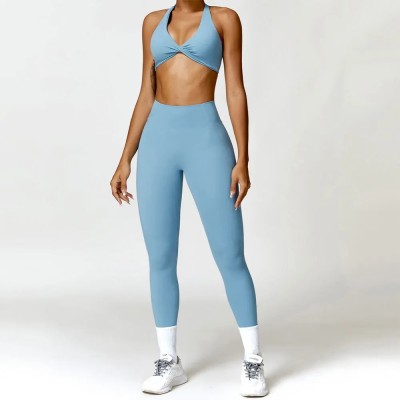 Halter Neck Twist Front Set Custom - Matching Workout Sets High Waist | Sports Clothing Manufacturers