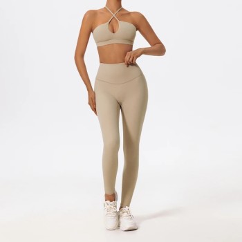 Brown Halter Neck Set Custom - Matching Workout Sets Glute Contour | Sports Clothing Manufacturers