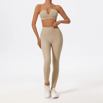 Brown Halter Neck Set Custom - Matching Workout Sets Glute Contour | Sports Clothing Manufacturers