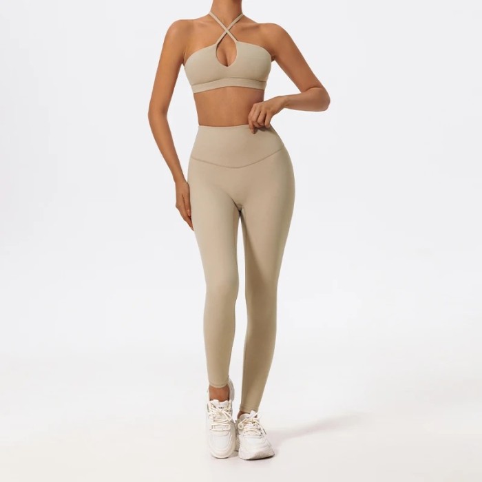 Brown Halter Neck Set Custom - Matching Workout Sets Glute Contour | Sports Clothing Manufacturers
