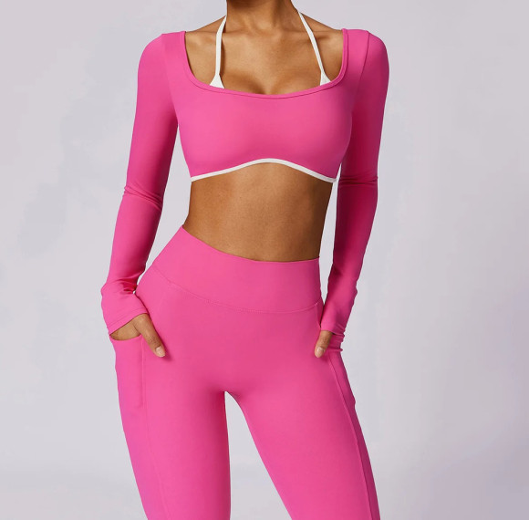 Hot Pink Gym Set Custom - Scrunch Butt Leggings With Pockets | Sportswear Factory