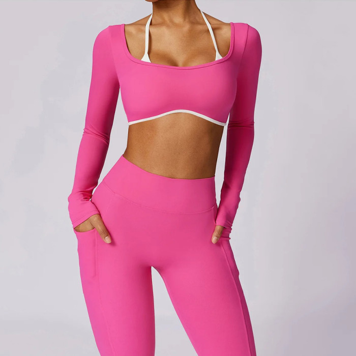 Hot Pink Gym Set Custom - Scrunch Butt Leggings With Pockets | Sportswear Factory