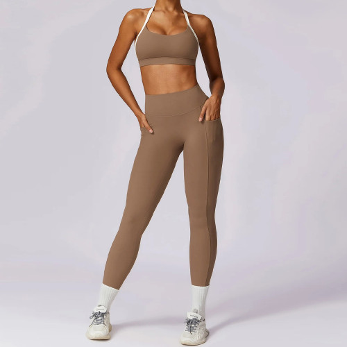 Brown Workout Set Custom - Scrunch Butt Leggings With Pockets | Active Wear Manufacturers