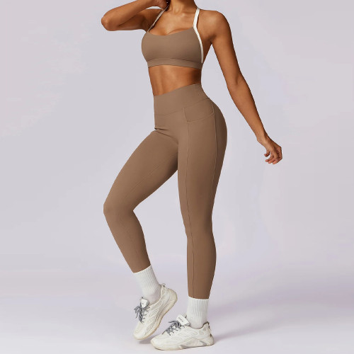 Brown Workout Set Custom - Scrunch Butt Leggings With Pockets | Active Wear Manufacturers
