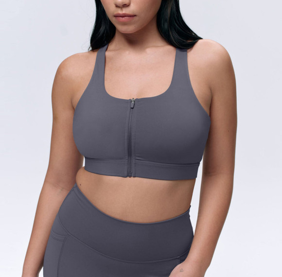 Zip Front Running Bra Supplier - Full Coverage Racerback | Zip Front Sports Bra Manufacturer