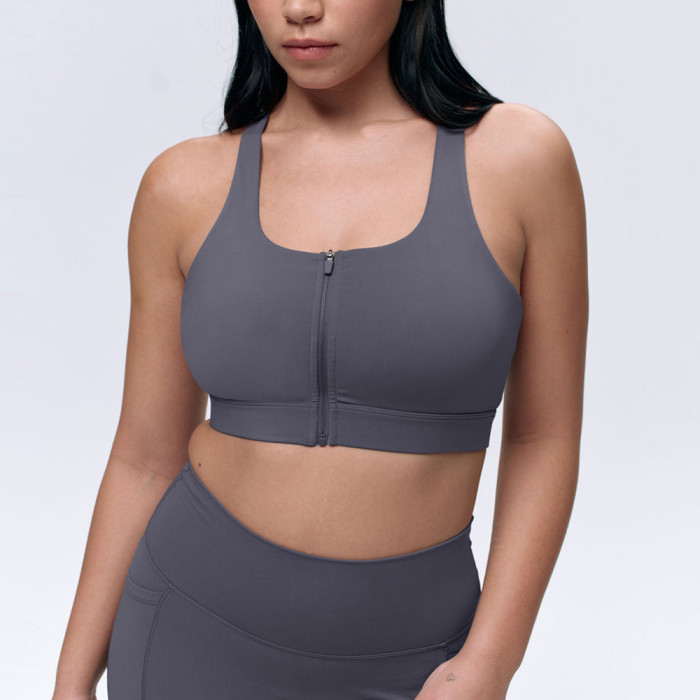 Zip Front Running Bra Supplier - Full Coverage Racerback | Zip Front Sports Bra Manufacturer